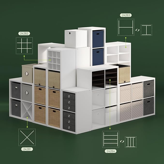 Furinno Cubicle Cube Insert, 9-Compartment Cube Organizer, Fits into Furinno Extra Thick Cubes, for Organizers and Storage, Black Dark Oak (Does not fit IKEA Kallax Shelving)