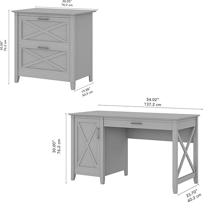 Bush Furniture Key West 54W Computer Desk with Storage and 2 Drawer Lateral File Cabinet in Cape Cod Gray