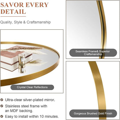 ANDY STAR Arched Mirror, 22 x 30 Inch Gold Wall Mirror in Stainless Steel Metal Frame, Arch Top Rounded Corner 1 Inch Deep Set Design Wall Mount Hangs Vertical