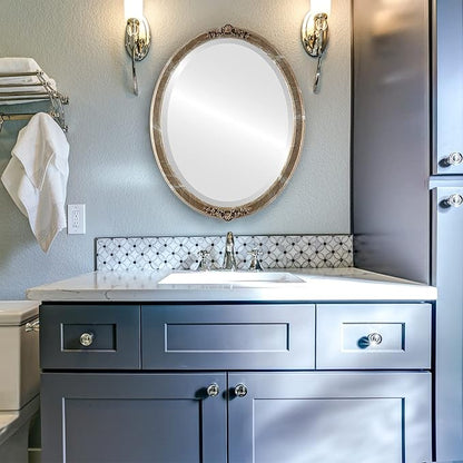 OVALCREST Oval Beveled Wall Mirror for Home Decor - Athena Style - Champagne Silver - 26" x 22" Outside Dimensions