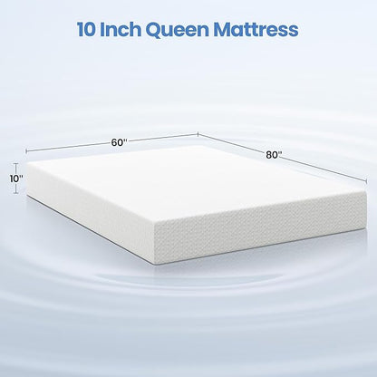 Yaheetech 10 Inch Queen Mattress, Fiberglass Free, 3 Foam Layer Cooling Gel Memory Foam Mattresses, Green Tea for Fresher Sleep, Medium Firm, CertiPUR-US Certified, Mattress in a Box