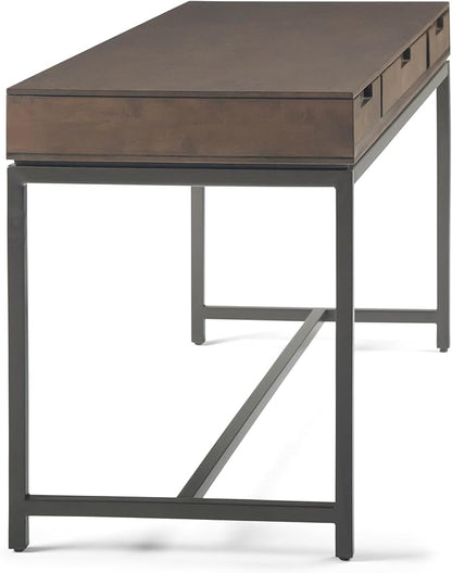 SIMPLIHOME Banting Desk - 60-Inch Wide Solid Hardwood and Metal Writing Desk in Walnut Brown, Modern Industrial Home Office Computer Table for Study with 2 Drawers and Flip-Down Keyboard Tray