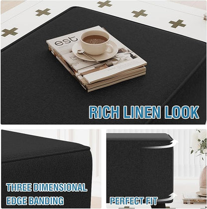 H.VERSAILTEX Square Ottoman Cover Fit Length 36"-37" Footrest Durable Linen Look Fabric Ottoman Slipcover Thick Footrest Stool Covers for Oversized Square Ottoman Removable Washable - Heather Black
