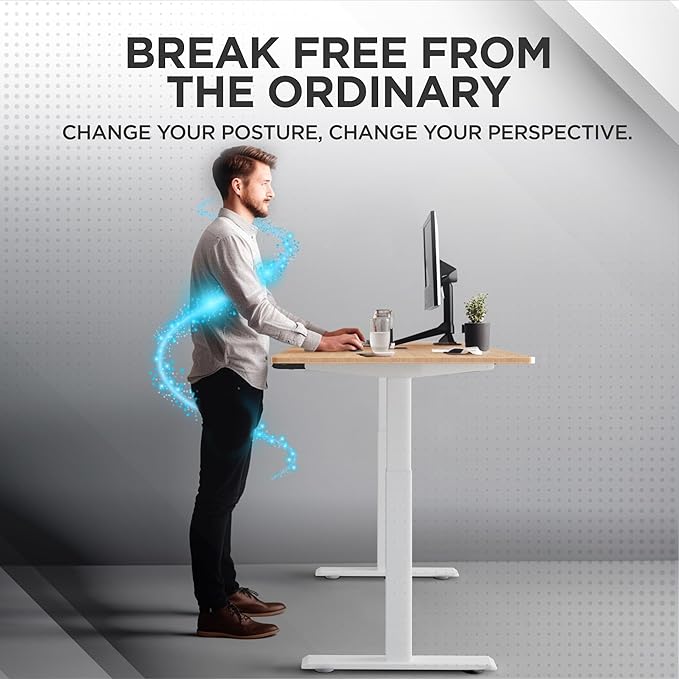 Rise Up Electric Standing Desk Adjustable Height 24-49" Dual Motor One Piece 60x30 Bamboo Large Standing Desk, Sit Stand Desk Rising Desk Home Office