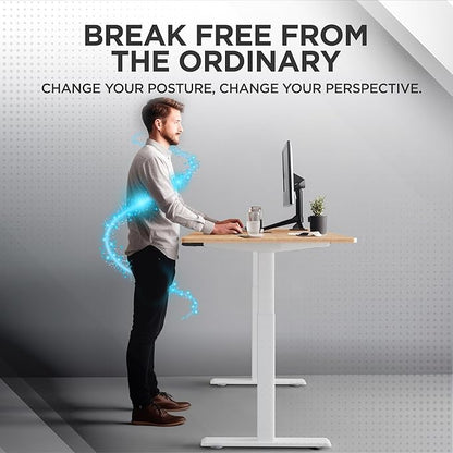 Rise Up Electric Standing Desk Adjustable Height 24-49" Dual Motor One Piece 60x30 Bamboo Large Standing Desk, Sit Stand Desk Rising Desk Home Office