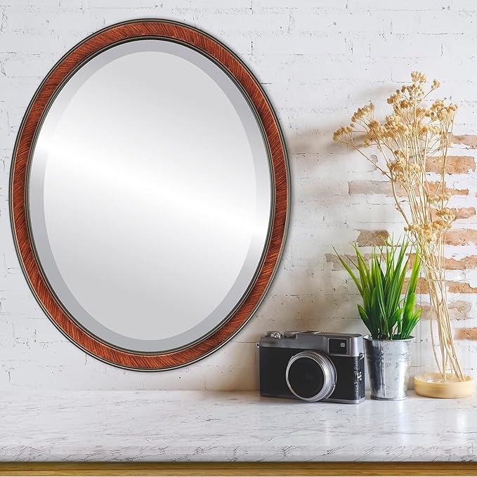 OVALCREST Oval Beveled Wall Mirror for Home Decor - Toronto Style - Vintage Walnut - 18" x 14"