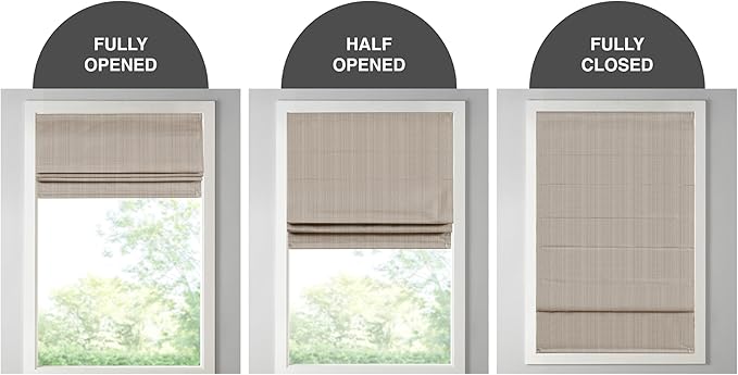 Madison Park Galen Cordless Roman Shade, 34"W x 64"H, Sheen Taupe – Room Darkening, Thermal Insulated, Energy Efficient Window Blind with Subtle Sheen Basketweave Fabric for Privacy