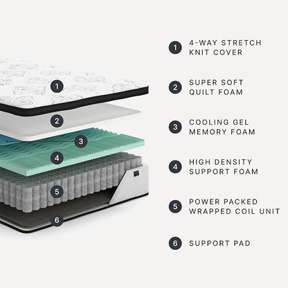 Signature Design by Ashley Chime Hybrid Twin 12" Mattress with Gel Memory Foam, Medium Firm, Pressure Relief, Fiberglass Free Mattress in a Box