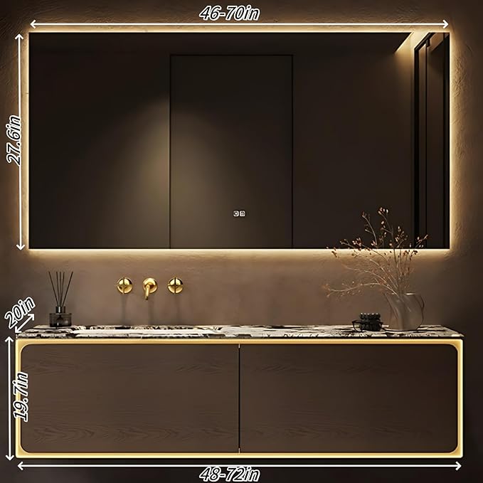 70IN Bathroom Vanity Set with a Single Sink - Embedded Sensor Light Strip & Large Capacity Floating Cabinet | Modern Bathroom Vanities with Defogging Mirror Surface & LED Lighting (Mirror)