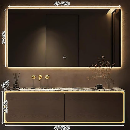 56IN Bathroom Vanity Set with a Single Sink - Embedded Sensor Light Strip & Large Capacity Floating Cabinet | Modern Bathroom Vanities with Defogging Mirror Surface & LED Lighting (Mirror)