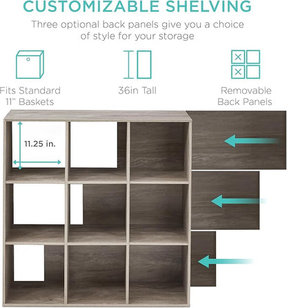 Best Choice Products 9-Cube Storage Organizer, 11in Shelf Opening, Bookcase, Display Shelf, Customizable w/ 3 Removable Back Panels - Greige
