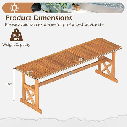 Tangkula Outdoor Acacia Wood Bench, Backless Patio Dining Bench with Slatted Seat & 800 lbs Weight Capacity, Outside Loveseat Seating Furniture for Porch, Garden, Balcony & Backyard