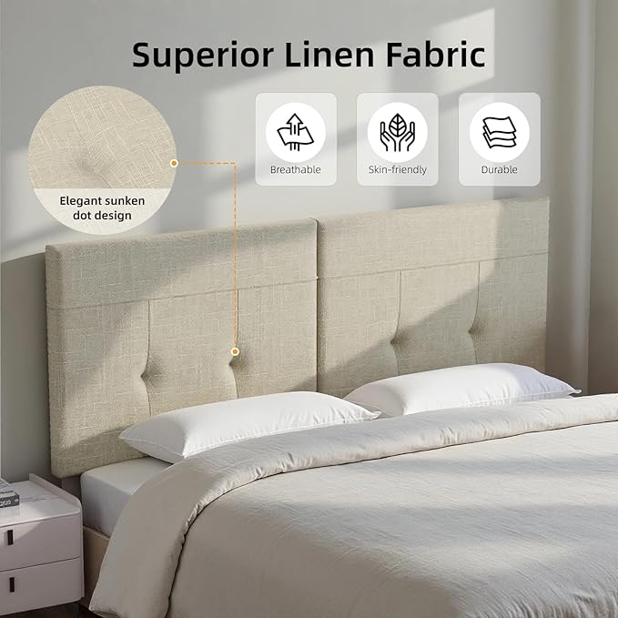 King Headboard Only with Adjustable Metal Legs, Faux Leather Upholstered Headboard King Size, Modern Stylish Headboard with Sunken Dot Design, Sturdy Bed Headboard for Bedroom, Linen