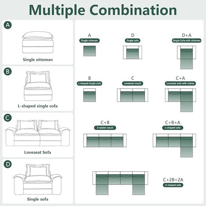 Hobestluk 120" Cloud Modular Sectional Couch 3-Seater Sofa with Ottomans U Shaped Couch Deep Seat Sofa with Removable Cover Large Sofa for Living Room (Dark Grey, 3-Seater Sofa with Two Ottomans)