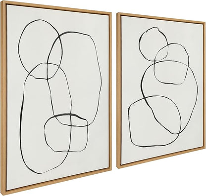 Kate and Laurel Sylvie 871 Modern Circles and 869 Going in Circles Framed Linen Textured Canvas Wall Art Set by Teju Reval of SnazzyHues, 2 Piece Set 28x38 Natural, Modern Abstract Art for Wall