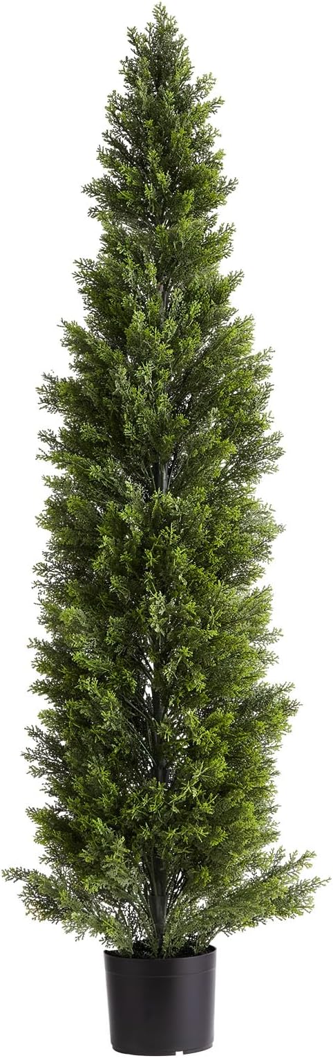 VEVOR Artificial Cedar Topiary Trees, 60 inch 2 Set Faux Pine Shrubs Plants, Fake Silk Tree Look Real, Easy Assembly for Decor Front Porch Outdoor Patio Garden Balcony Backyard Indoor Office