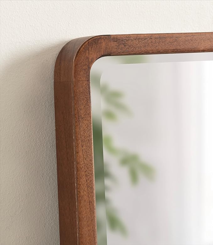 Kate and Laurel McLean Modern Wood Framed Rounded Rectangle Wall Mirror; 24 x 30; Walnut Brown; Decorative Round Rectangular Mirror for Contemporary Wall Decor