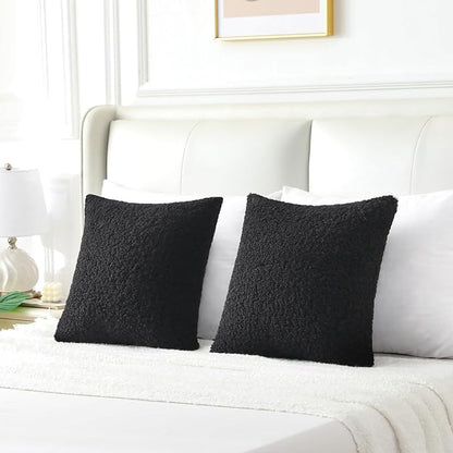 FUTEI Black Throw Pillow Covers 20x20 Inch Set of 2,Furry Faux Fur Teddy Boucle Textured Cushion Covers,Soft Fluffy Decorative Pillow Case,Home Decor for Couch Bed Living Room Office Car