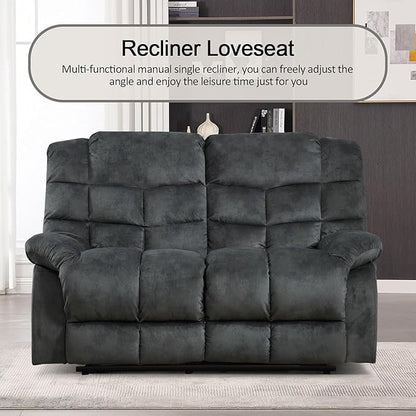 CANMOV Manual Reclining Sofa Set,2 Pieces Sofa Furniture Set for Living Room, Manual Recliner Chair and Recliner Loveseat with Arms for Living Room, Bedroom, Grey(1+2)