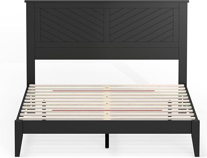 Serene Farmhouse Style Wood Bed in Full Size with Horizontal Scoring Headboard, Coastal Modern Design, Sturdy, Easy Assembly, Ample Underbed Storage, Black