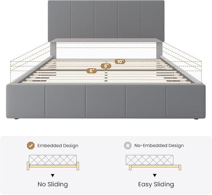 SHA CERLIN Full Size Bed Frame, Velvet Upholstered Platform Bed, Vertical Channel Tufted Adjustable Headboard, Low Profile Bed Frame, No Box Spring Needed, Easy Assembly, Grey