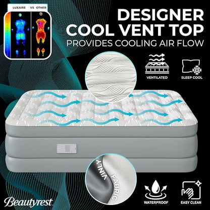 Beautyrest Luxaire, Full Size Luxury Air Mattress, 20 Inch Height with Cool Vent Top, Smart Auto Shut-Off Pump, Puncture Resistant Ever Firm Fabric with Edge Support