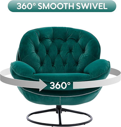 Set of 2 360° Swivel Modern Velvet Accent Chair with Ottoman | Mid-Century Button Tufted Lounge Chair for Living Room & Bedroom, Green
