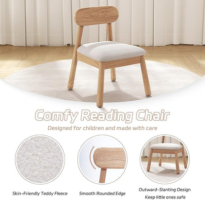 Kid Chair, Shepra Toddler Chairs Comfy Reading Chair for Kids Bedroom, Activity Table Chairs with Solid Wood Legs, Little Kids Furniture Wooden Stool for Children Playroom/Nursery/Gifts, White