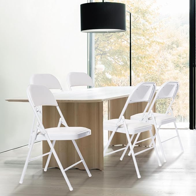 50 Pack Folding Chairs with Padded Seats, Padded Folding Chair with Steel Frame for Events Home Office, Pu Leather Folding Chair White
