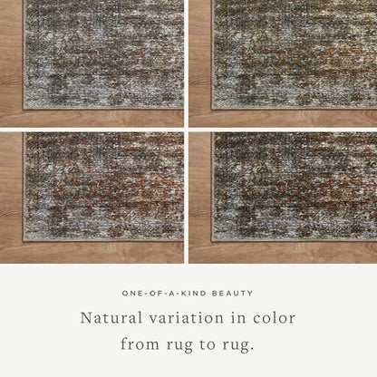 Loloi Amber Lewis Billie Collection, Tobacco & Rust 2'-6" x 9'-6" Area Rug – Antique & Distressed Accent Rugs for Living Room, Bedroom, Entryway & Hallway, No Shed High Traffic Area Home Decor Rug