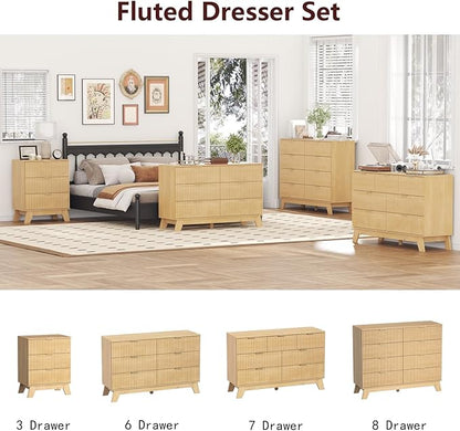 Fluted Dresser for Bedroom,9 Drawer Dresser for Closet,57" Wide Storage Cabinet and Chest of Drawers with Gold Handle,TV Stand,Storage Organizer for Living Room,Hallway,Entryway,Natural Oak