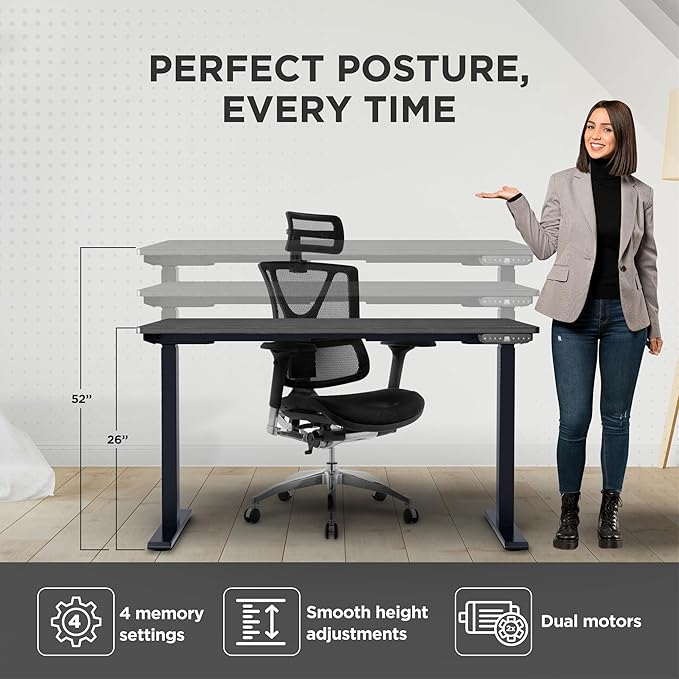 Rise Up Electric Standing Desk Adjustable Height 24-49" Dual Motor One Piece 60x30 Bamboo Large Standing Desk, Sit Stand Desk Rising Desk Home Office