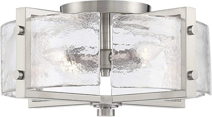 Bofea-Modern Semi Flush Mount Ceiling Light Chrome Drum Light Fixture with Hand-Blown Glass Shade 4-Lights Hallway Lighting Fixtures Farmhouse Ceiling Lights for Dining Room Foyer Entryway Lamp