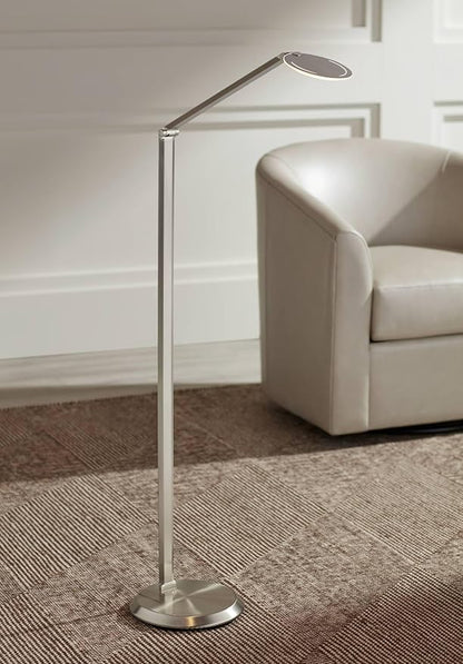 Possini Euro Design Kobie Modern Industrial 50" Tall Standing Floor Lamp Task LED Dimmable Silver Metal Satin Nickel Finish for Living Room Bedroom House Reading Office Home Decor Entryway
