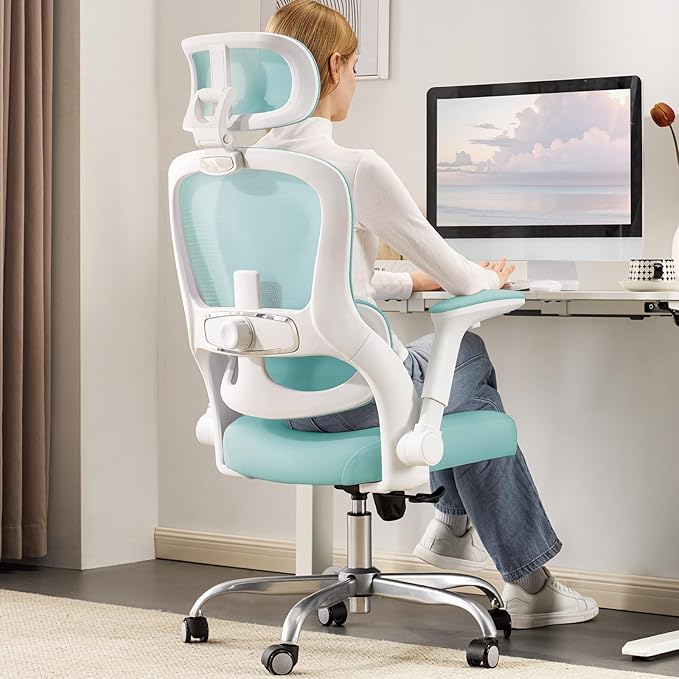 Office Chair - Ergonomic Office Chair with Back Support, Ergonomic Computer Chair - Home Office Desk Chairs, 400lbs Wide Seat Big and Tall Office Chairs with Headrest, Comfy Desk Chairs(Blue)