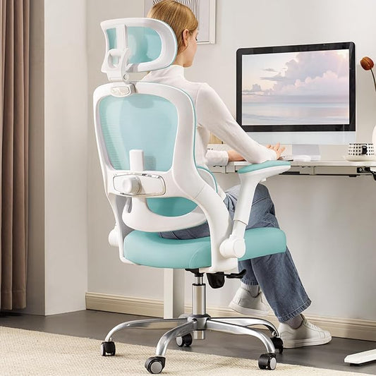 Office Chair - Ergonomic Office Chair with Back Support, Ergonomic Computer Chair - Home Office Desk Chairs, 400lbs Wide Seat Big and Tall Office Chairs with Headrest, Comfy Desk Chairs(Blue)
