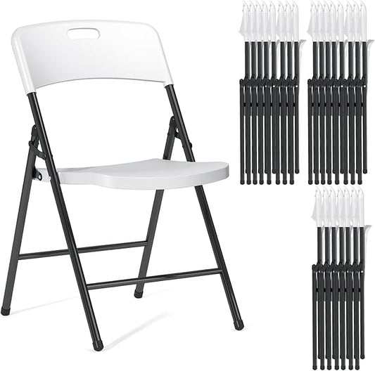 24 Pack Folding Chairs, 700lbs Capacity Heavy Duty Folding Chair with Reinfoced Steel Frame for Indoor/Outdoor Use, White Plastic Foldable Chairs for Party, Patio, Meeting, Wedding and School