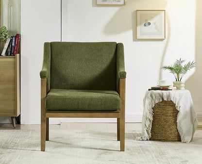 EALSON Modern Accent Chairs Set of 2 Comfy Living Room Chairs with Wooden Frame and Armrest Mid Century Upholstered Fabric Reading Lounge Armchairs for Living Room/Bedroom/Balcony, Chenille Green