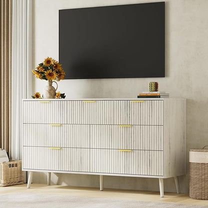 LYNSOM Fluted Dresser and Nightstand Sets 2 Piece, 2-Drawer Nightstands and 7-Drawers Dresser, Wood Bedroom Furniture Set for Home, Bedroom, Hallway, White