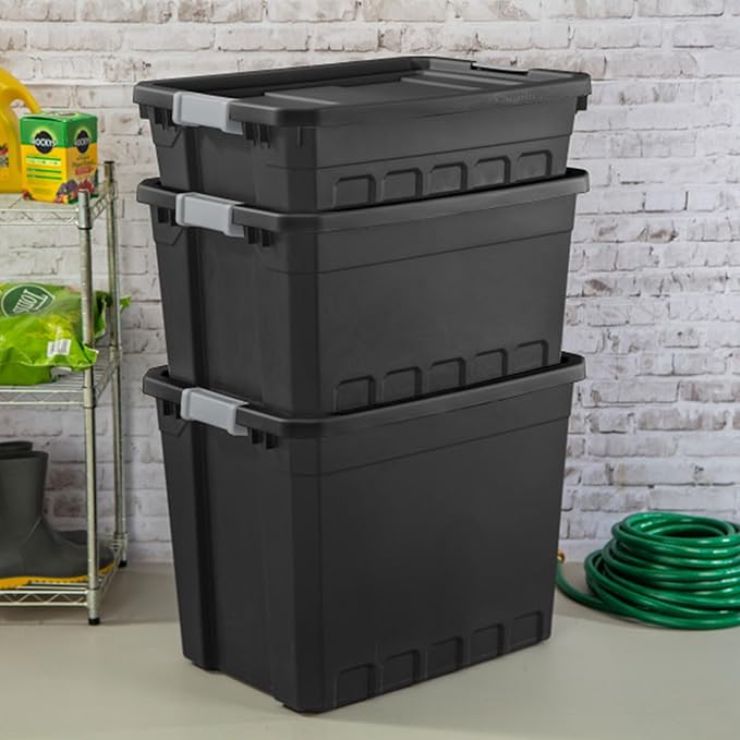 Sterilite 18-Pack Plastic Storage Bins with Lids, Stackable Containers, 19 Gallon, Black