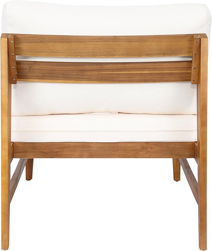 Christopher Knight Home Suri Set of 2 Acacia Wood Lounge Chair Outdoor, Contemporary Accent Chair Set with Weather Resistant Cushion, Deep Seating Armless, Comfy Patio Chairs, Teak + Cream