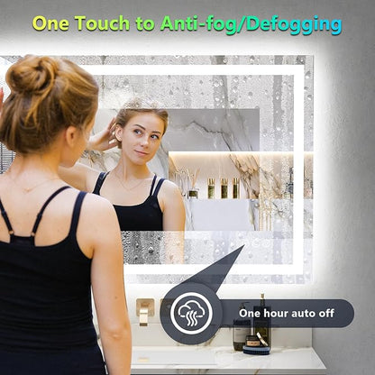 40x32 Inch RGB LED Bathroom Mirror Front Light and RGB Backlit Lighted Vanity Mirror for Bathroom Wall Mounted Dimmable Anti Fog Memory Shatter-Proof IP54 Waterproof Horizontal/Vertical