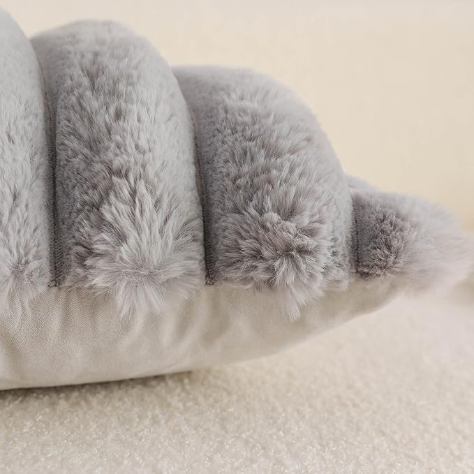 Neelvin Grey Faux Fur Cozy Soft Striped Decorative Throw Pillow Covers 12x20 inch Set of 2,Velvet Pillowcase Cushion Case for Sofa Couch