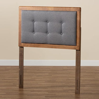 Mid-Century Marvel Fabric Upholstered Walnut Brown Finished Wood Headboard, Wall Mount Headboard Twin/Dark Gray