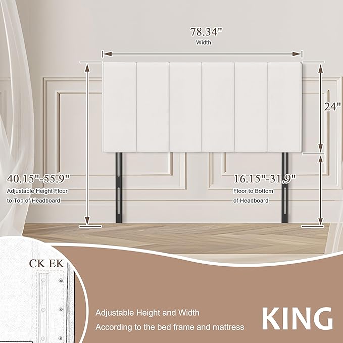 HAOBO Home Upholstered Headboard Foldable King Size Headboards Eastern King/California King Faux Leather Panel with Height Adjustments-White
