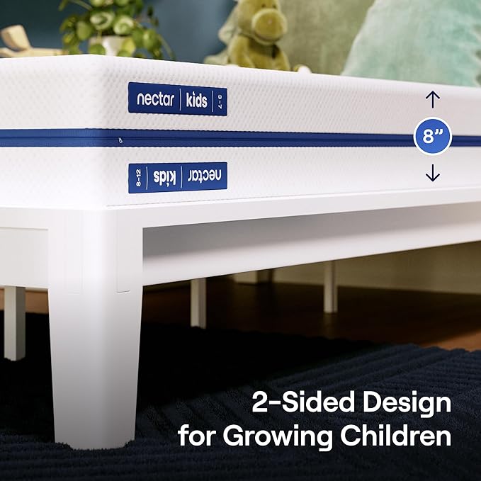 Nectar Kids Full Mattress 8” - 2-Sided Design for Growing Children - Pressure Relieving Memory Foam - Fiberglass Free - 365 Night Trial - Mattress in a Box