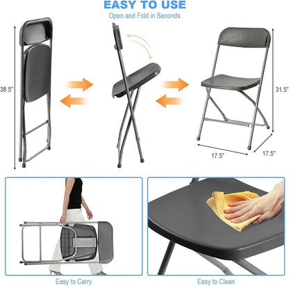50 Pack Plastic Folding Chairs, Portable Party Chairs, Stackable Commercial Seats with Steel Frame for Home Office Wedding Party Indoor Outdoor Events Chairs, 350lbs Capacity,Gray