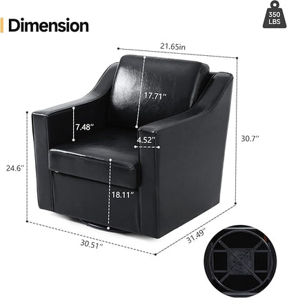 Pia Ricco Set of 2: Modern Oversized Faux Leather Swivel Accent Chairs w/Removable Covers for Living Room, Reception Value Pack,Black