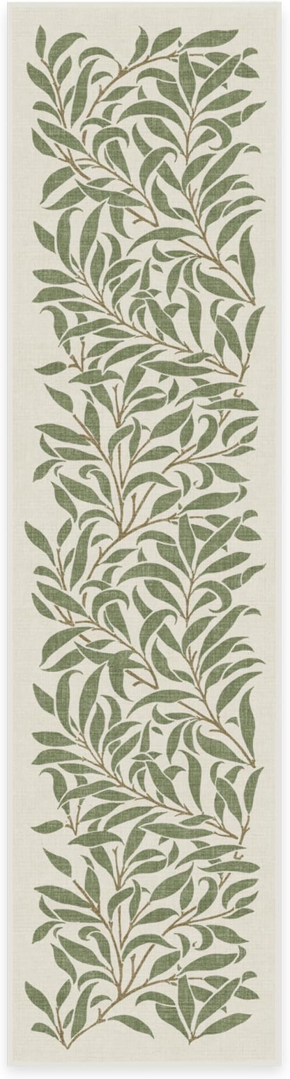 RUGGABLE x Morris & Co Machine Washable Runner Rug – Pure Willow Boughs Green 2.5x10, Stain-Resistant, Non-Slip – Washable Rug for Hallway, Entryway, Living Room & Kitchen–with Cushioned Pad