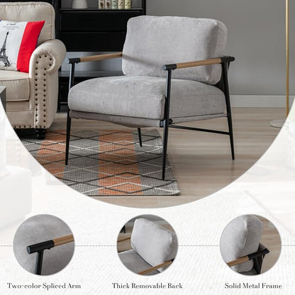 HEAH-YO Modern Accent Chairs Set of 2, Upholstered Chenille Living Room Chairs with Backrests, Comfy Reading Armchairs for Bedroom, Gray